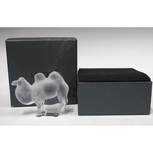 79 - Lalique frosted glass model of a Camel, signed, with box, 10 x 8cm.