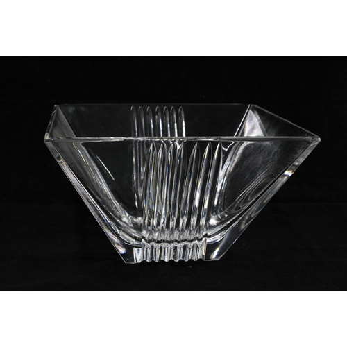 84 - Tiffany & Co glass bowl, square form with two ribbed sides, etched mark, 21 x 12 x 21cm.