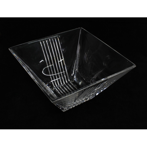 84 - Tiffany & Co glass bowl, square form with two ribbed sides, etched mark, 21 x 12 x 21cm.