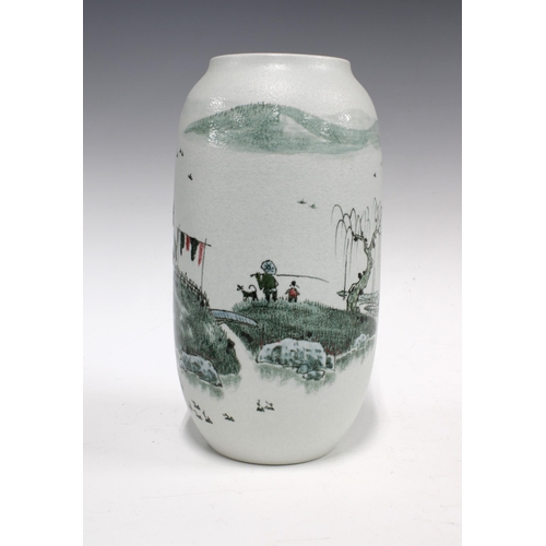 95 - Chinese landscape vase in the manner of Lai Dequan, the body with a textured pearlescent glaze and p... 