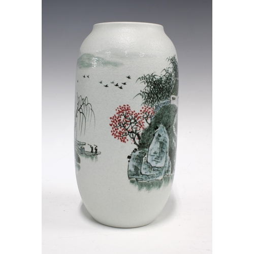 95 - Chinese landscape vase in the manner of Lai Dequan, the body with a textured pearlescent glaze and p... 