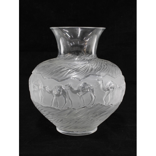 88 - Lalique frosted glass Camel pattern vase, engraved 'Lalique France' marks, boxed, 23 x 24cm.