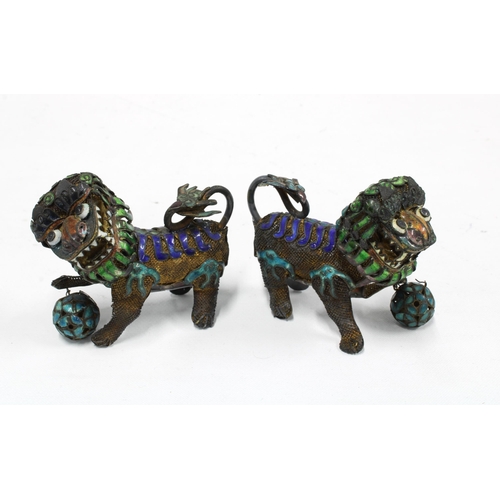 374 - A pair of cloisonné enamel Temple dog figures, 8cm long (2)