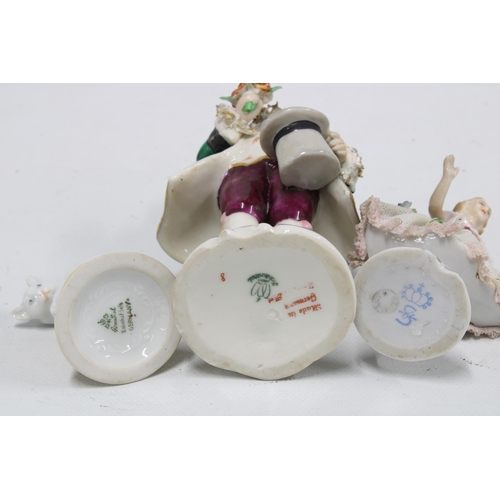 378 - Three German porcelain figures to include a Sitzendorf ballerina, Rosenthal cat and a Frankenthal fi... 