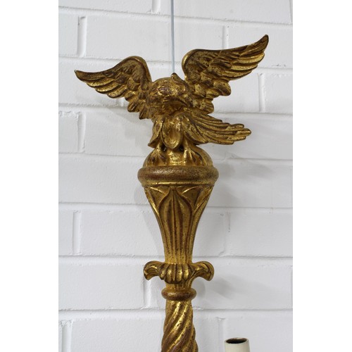 359 - A pair of giltwood wall lights with eagle surmounts and twin branches (2) 33 x 85cm.