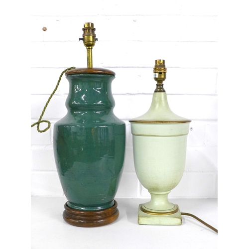 393 - Two table lamps, one converted from a vase, (2) (a/f)