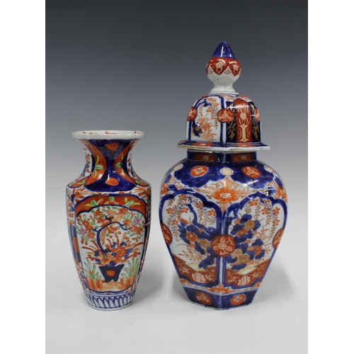 107 - An Imari vase and cover and another Imari vase, 37cm  (2)