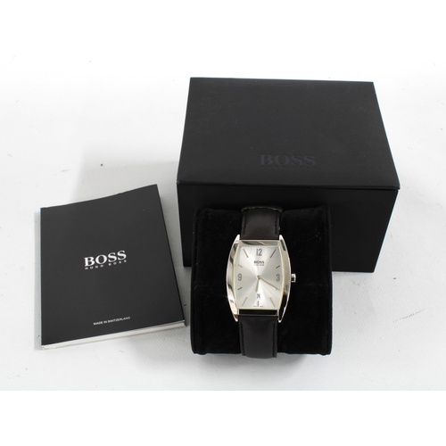 13 - HUGO BOSS, a Gents stainless steel cased wristwatch,  leather strap, with presentation box, etc