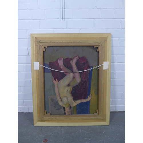 159 - Still Life oil on canvas of a jug, female nude verso, unsigned and framed, 55 x 68cm