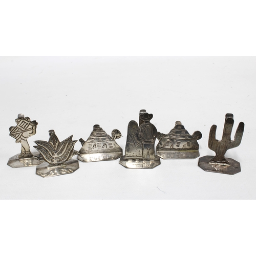 19 - Set of six Mexican silver menu card holders by Sanborns, together with a white metal lobed dish with... 