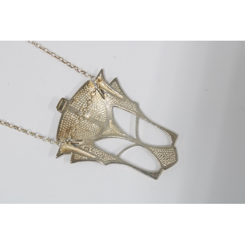2 - PAT CHENEY, Art Nouveau style silver and enamel pendant necklace, with original box