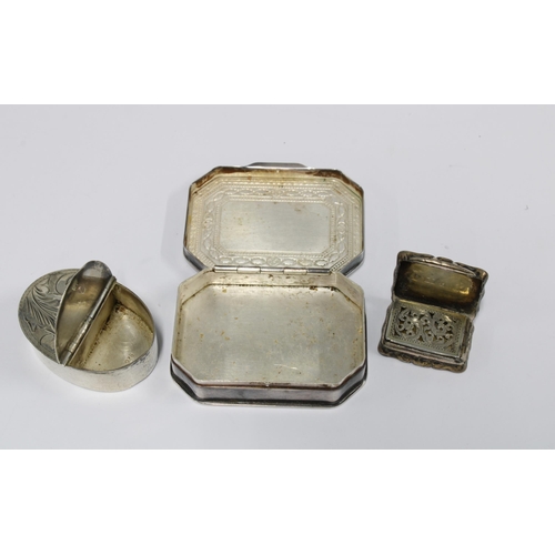 22 - Victorian silver vinaigrette, Birmingham 1851 together with two silver boxes stamped 925 (3)