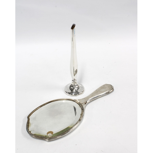 36 - Modern silver bud vase, Sheffield 2000 together with a silver backed hand mirror (2)