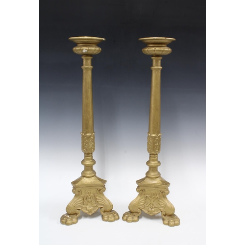 389 - Pair of giltwood and plaster candle holders, 66cm (2)