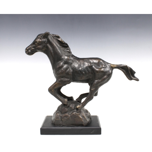 390 - Bronze patinated metal model of a horse, 34 x 40cm