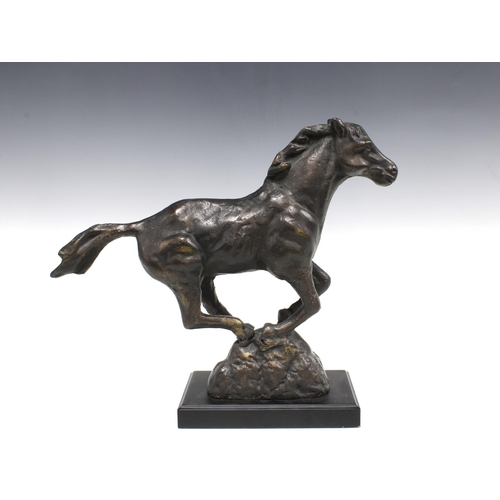 390 - Bronze patinated metal model of a horse, 34 x 40cm