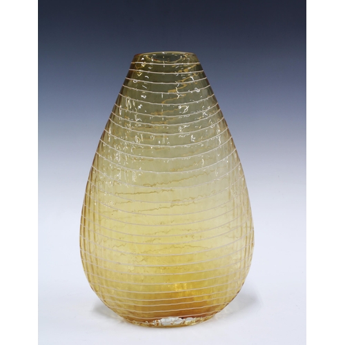 400 - An art glass vase of tapering form, amber glass with white line inclusions, 31cm