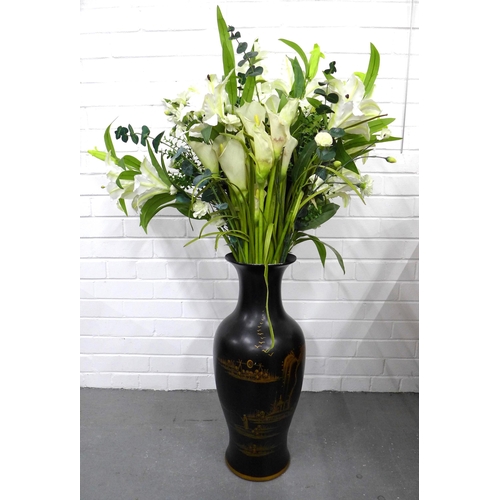 410 - Large toleware style baluster vase, 62cm, with artificial flowers