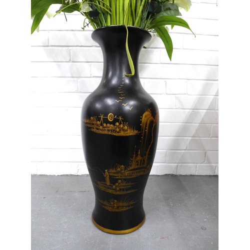 410 - Large toleware style baluster vase, 62cm, with artificial flowers