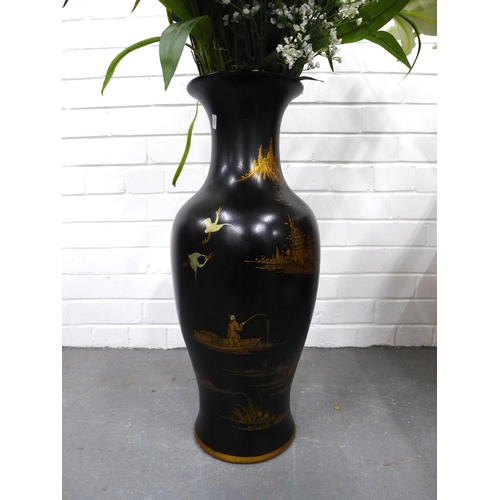 410 - Large toleware style baluster vase, 62cm, with artificial flowers