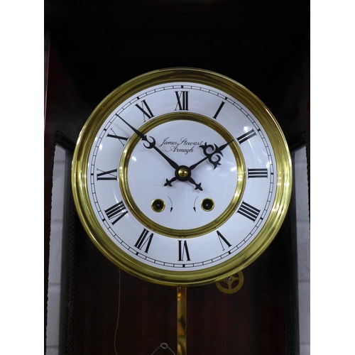 419 - James Stewart of Armagh, Vienna style wall clock, signed dial with roman numerals, double weighs and... 