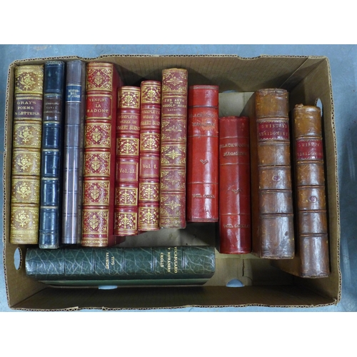 424 - Collection of leather bound books, including Complete Works of Robert Burns, Blackwood Magazine, Gra... 