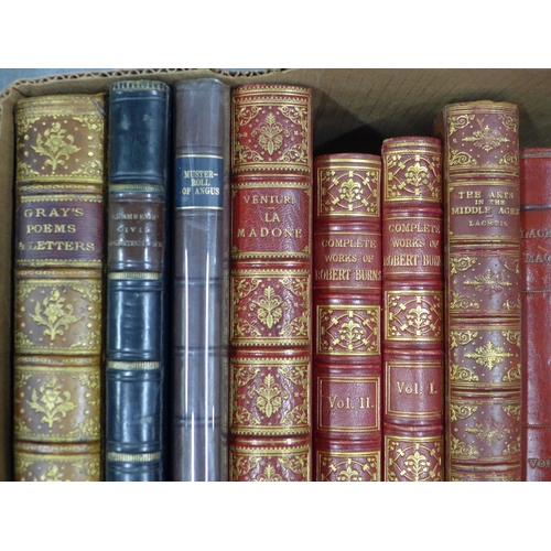 424 - Collection of leather bound books, including Complete Works of Robert Burns, Blackwood Magazine, Gra... 