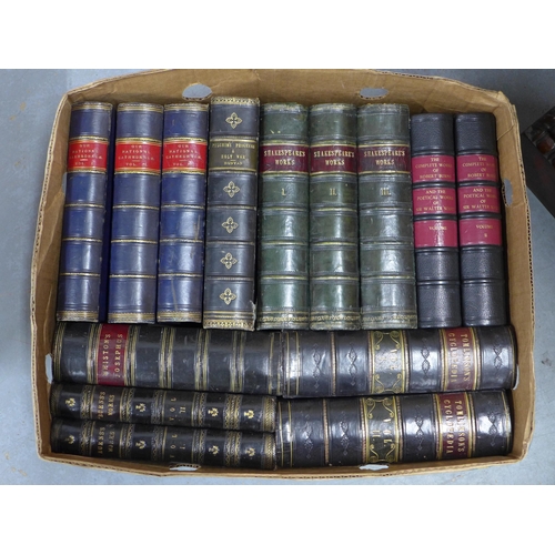 425 - Collection of leather bound books, including Our National Cathedrals, Shakespeare's Works, The Compl... 