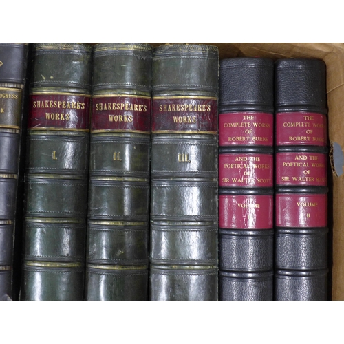 425 - Collection of leather bound books, including Our National Cathedrals, Shakespeare's Works, The Compl... 