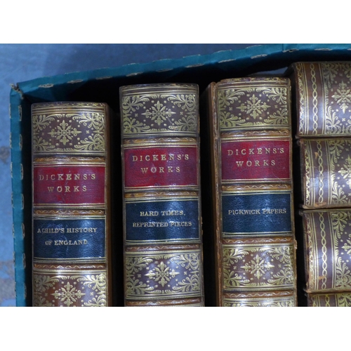 426 - Dickens's Works, a  collection of leather bound novels, 20 x 15cm (15)