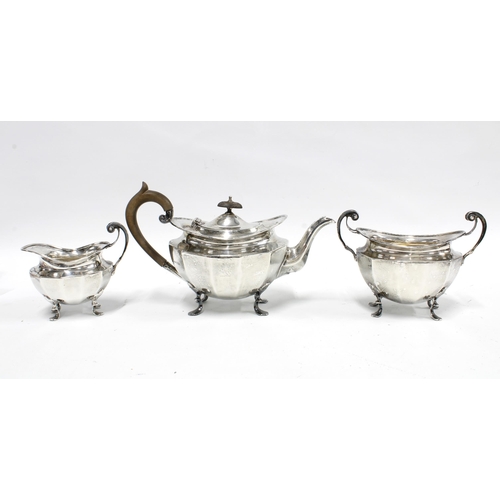 43 - An Edwardian silver three part Bachelors teaset, James Dixon & Son, Sheffield 1906  (3)