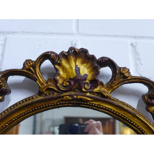 431 - Rococo style faux giltwood mirror, a/f, 38 x 81cm