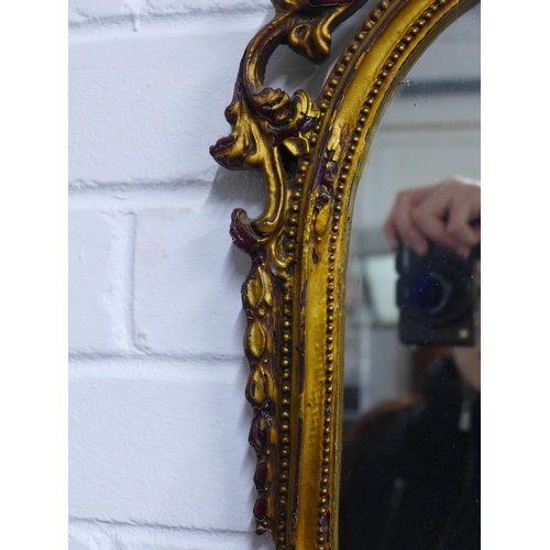 431 - Rococo style faux giltwood mirror, a/f, 38 x 81cm