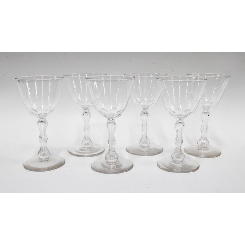 442 - Set of six wine glasses with facet cut bowls and stems, 13cm (6)