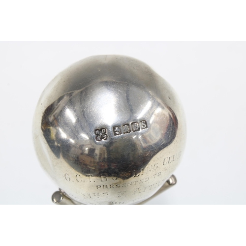 50 - George VI silver presentation bowling ball jack, Glasgow 1941, on a silver plated tripod stand