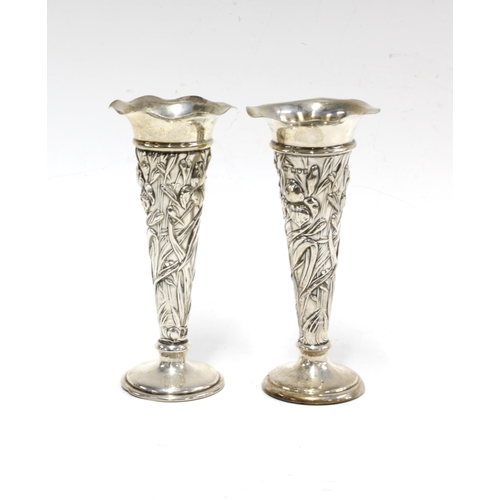53 - A pair of Art Nouveau silver vases by William Comyns, London 1906, 13.5cm (2)