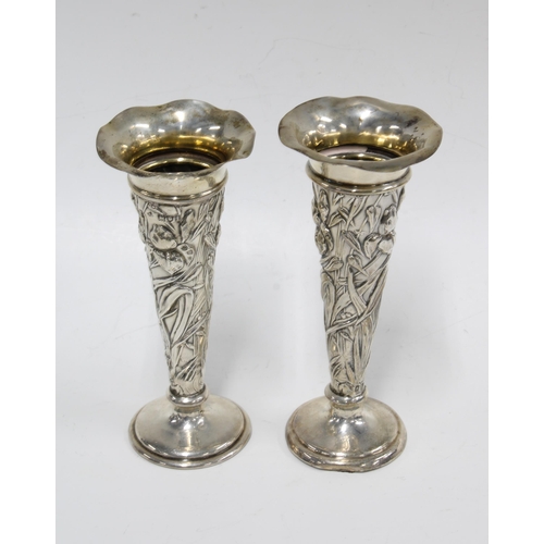 53 - A pair of Art Nouveau silver vases by William Comyns, London 1906, 13.5cm (2)