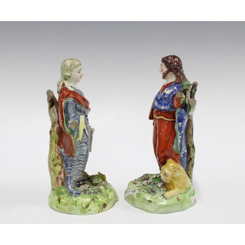 73 - Two early 19th century Walton pearlware pottery figures of St John and St Mark, both with losses, 18... 