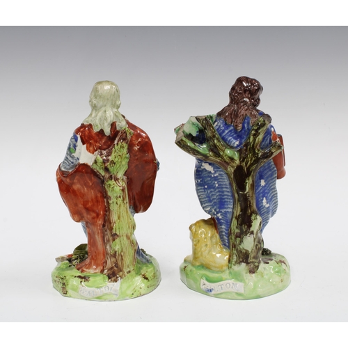 73 - Two early 19th century Walton pearlware pottery figures of St John and St Mark, both with losses, 18... 