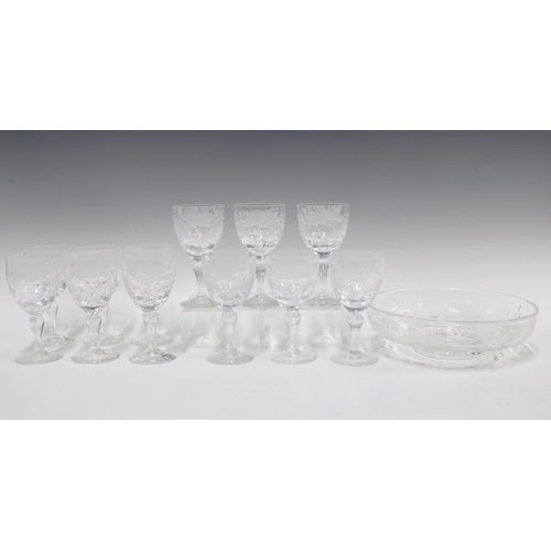 78 - Royal Brierley set of twelve etched wine glasses and a matching fruit bowl (13)