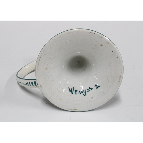 85 - Wemyss pottery chamber candlestick decorated with cabbage roses, green script backstamp, 9cm