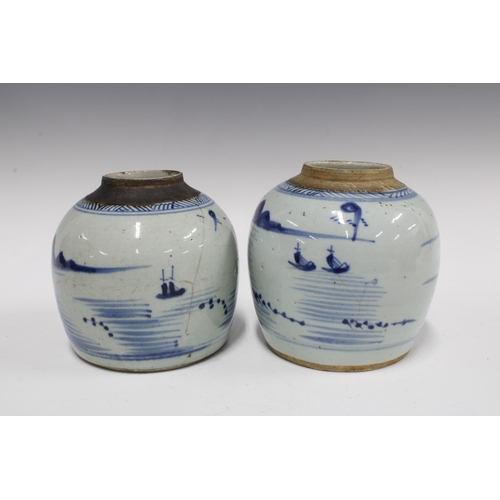 99 - Two Chinese provincial pottery blue and white jars, 17cm (2)