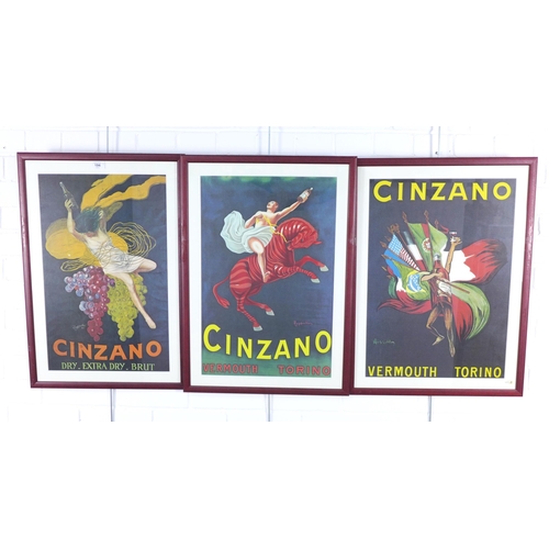 445 - Set of three reproduction Cinzano posters, framed under glass, size overall including frames 48 x 70... 