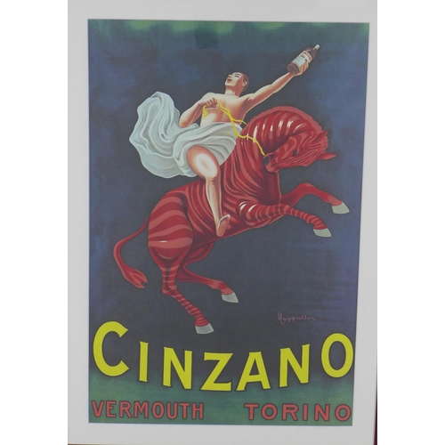 445 - Set of three reproduction Cinzano posters, framed under glass, size overall including frames 48 x 70... 