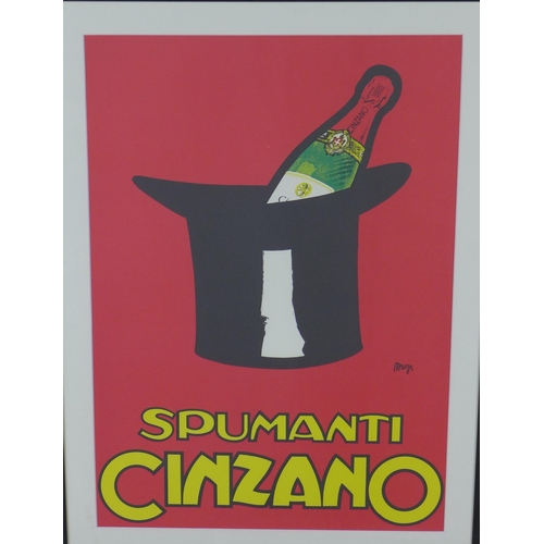 446 - Set of two reproduction Cinzano posters, framed under glass, size overall including frames 48 x 70cm... 