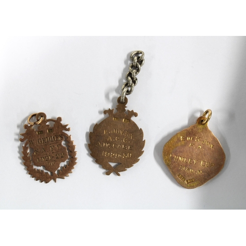 14 - Three early 20th century 9ct gold Scottish Junior Football club fob medals (3)