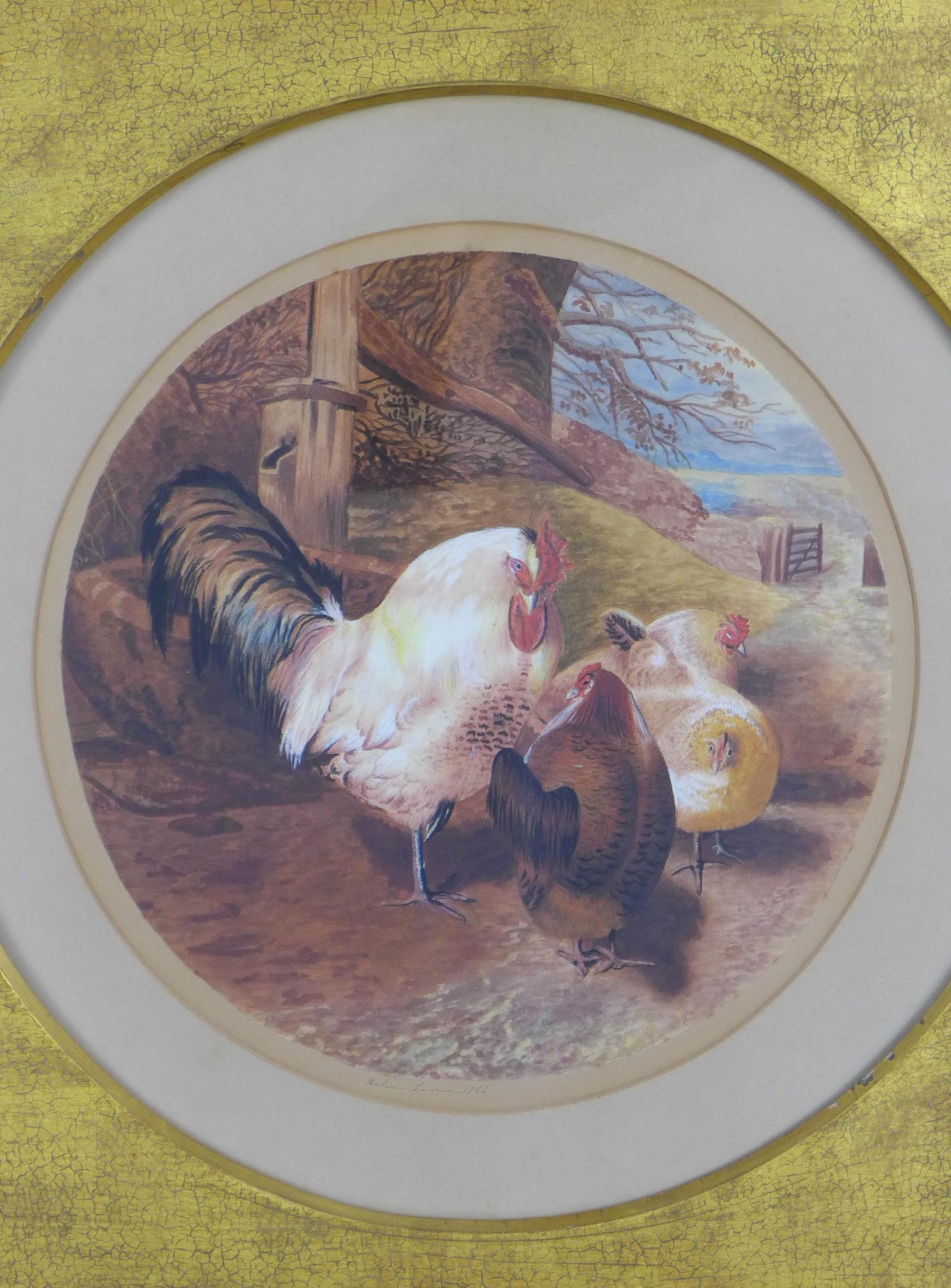 HELEN LAWRIE, untitled watercolour of chickens, signed and dated 1866 ...