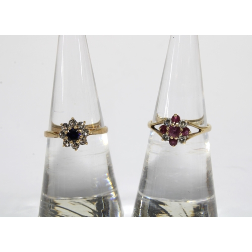 28 - 9ct gold ruby and diamond flowerhead ring and a 9ct gold gemset ring (2)