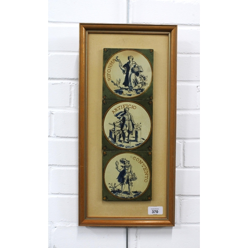 370 - Set of three Copeland tiles, mounted in a frame