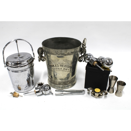 385 - Charles Heidsieck champagne bucket, ice bucket, pourers and jiggers, etc